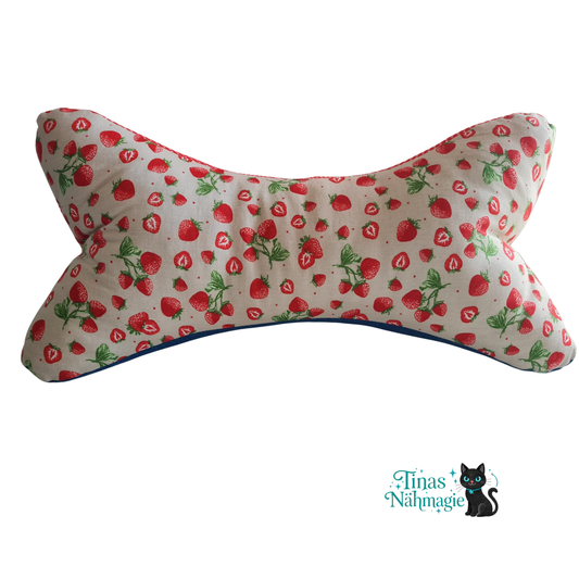 Leseknochen Erdbeeren - Nacken-und Lesekissen aus Baumwolle und Jeans, handgemacht
