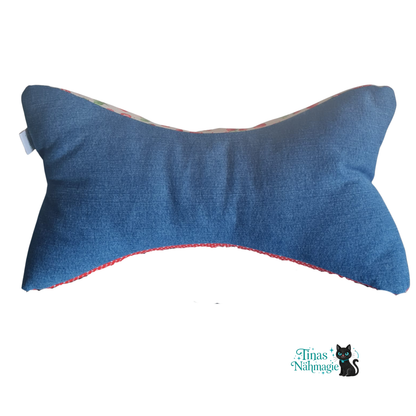 Leseknochen Erdbeeren - Nacken-und Lesekissen aus Baumwolle und Jeans, handgemacht